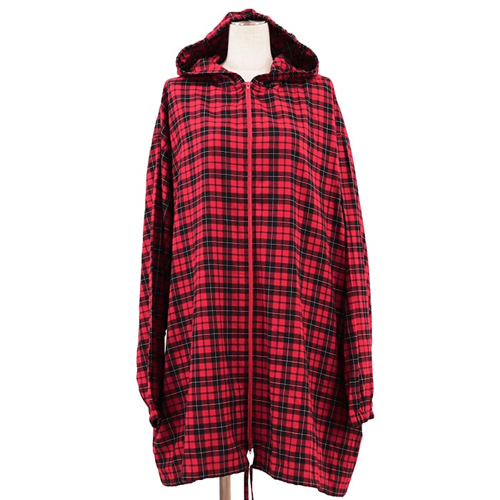 【極美品】BALENCIAGA バレンシアガ オーバーサイズジップアップフーディー レディース 2017年製 チェック パーカー トップス ハンガー・ガーメント付属 レッド 赤 ルーマニア製