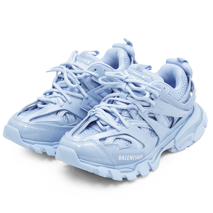 【極美品】BALENCIAGA バレンシアガ トラックスニーカー Track Sneaker サイズ 38 レディース メタリック メッシュ チャンキー ダッド ソール シューズ 靴 袋・紐付属 サックスブルー 青