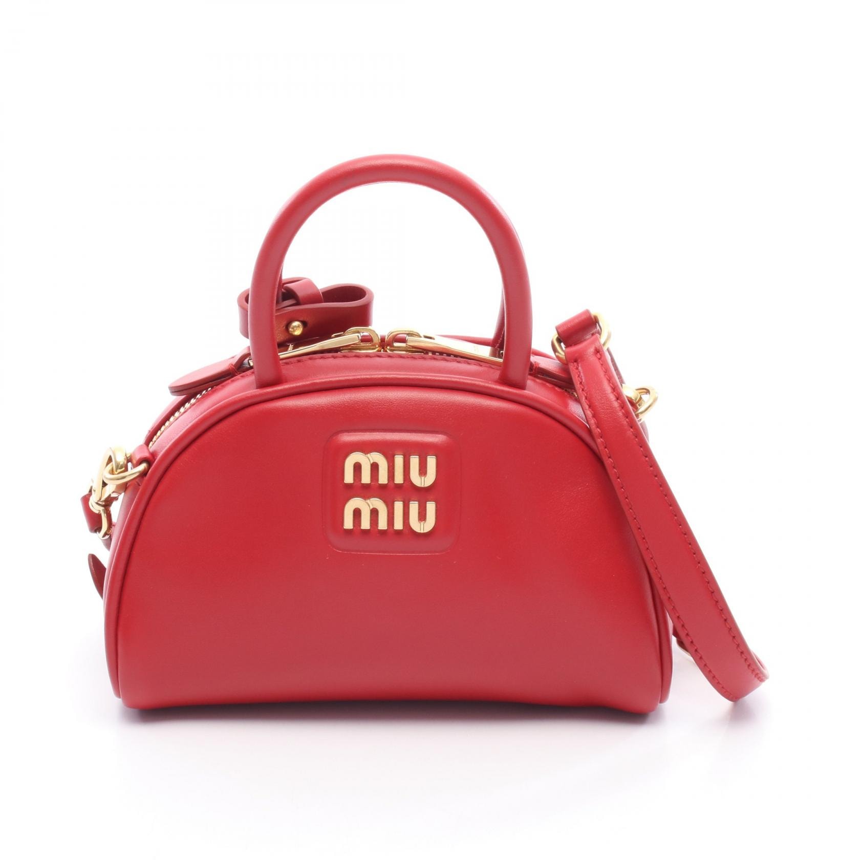 ミュウ ミュウ Miu Miu 2way ミニ ボストンバッグ ハンドバッグ バッグ レザー レディース レッド系 5BP085 【中古】