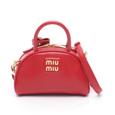 ミュウ ミュウ Miu Miu 2way ミニ ボストンバッグ ハンドバッグ バッグ レザー レディース レッド系 5BP085 【中古】