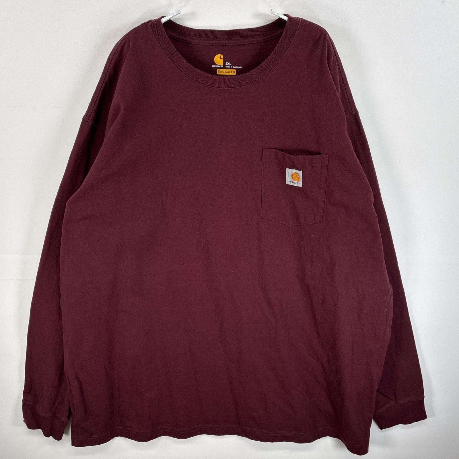 古着 カーハート Carhartt 長袖Tシャツ ワンポイント ロゴ 肉厚 大きいサイズ 3XL  ワインレッド 無地 メンズ