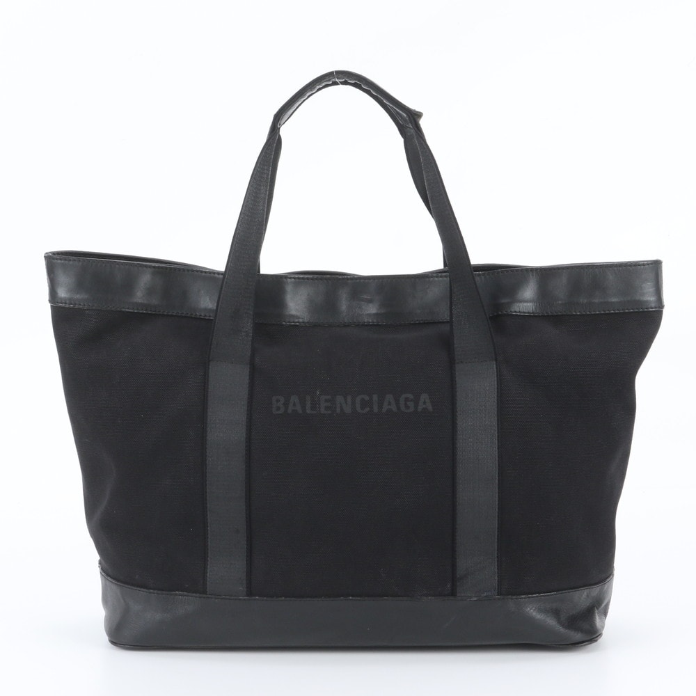 ■美品 バレンシアガ ネイビートート バッグ レザー×キャンバス
