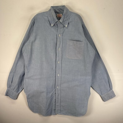 古着 60's/60年代 ヴィンテージ ブルックスブラザーズ Brooks Brothers 長袖シャツ ボタンダウン 6ボタン 胸ポケット S 水色系 無地 メンズ