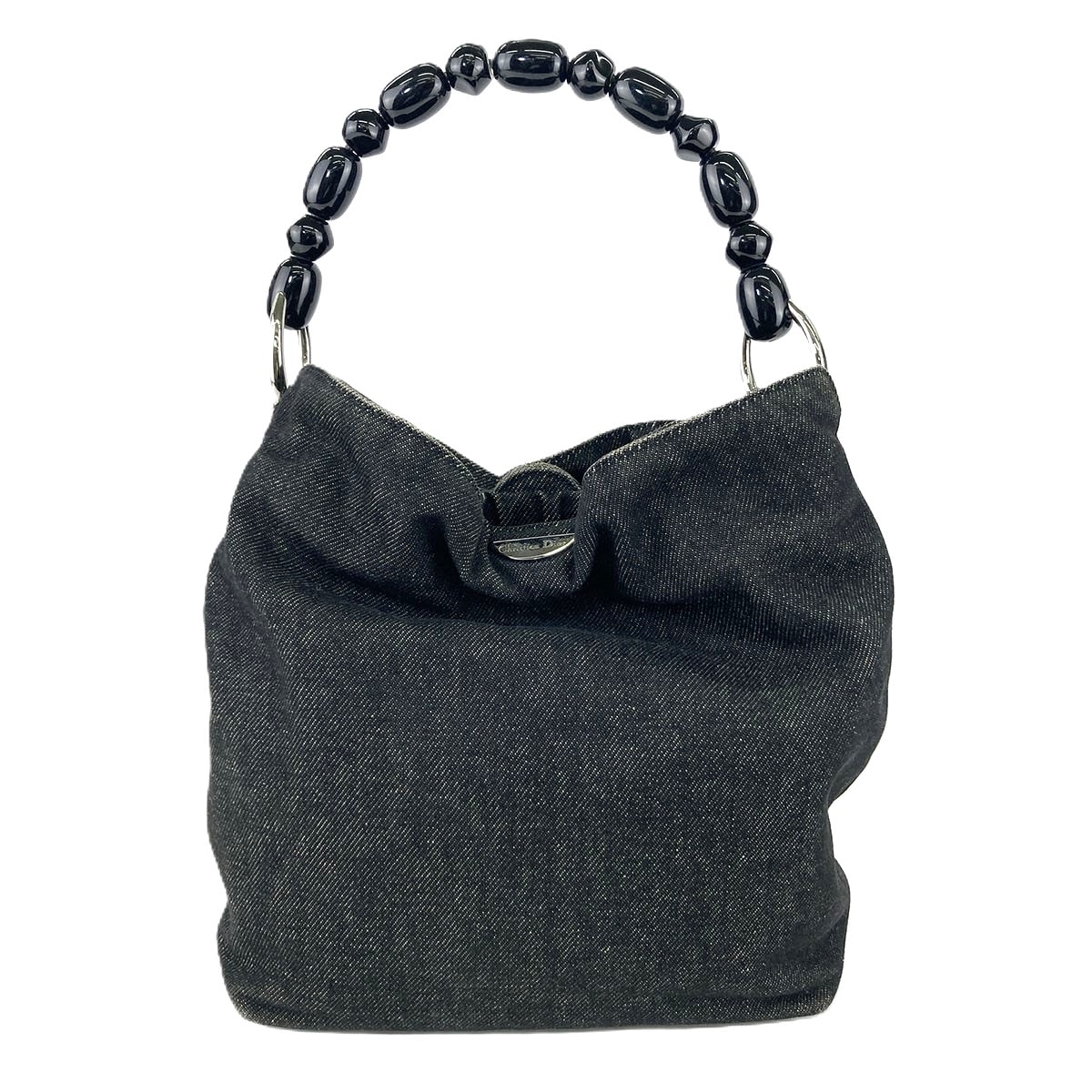 Christian Dior クリスチャンディオール マリスパール デニム ロゴプレート ハンドバッグ デニム ブルー ブラック  レディース【中古】