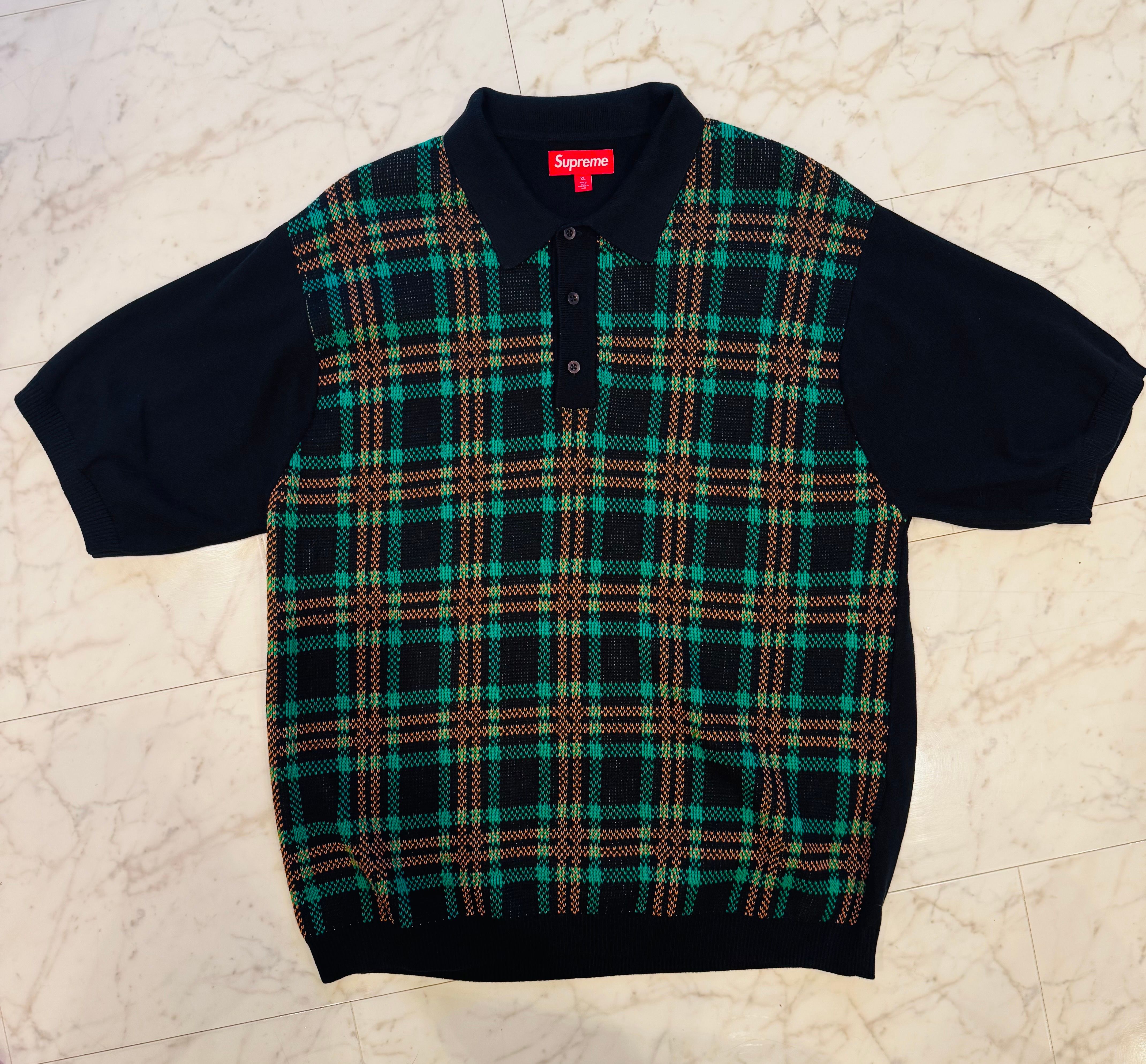 Supreme Plaid Knit S/S Polo "Black"