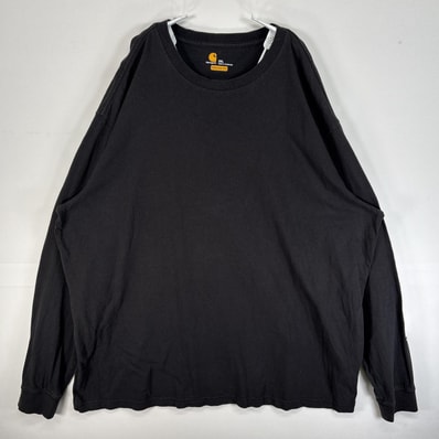 古着 カーハート Carhartt 長袖Tシャツ 袖プリント 大きいサイズ 肉厚 クルーネック 2XL ブラック メンズ