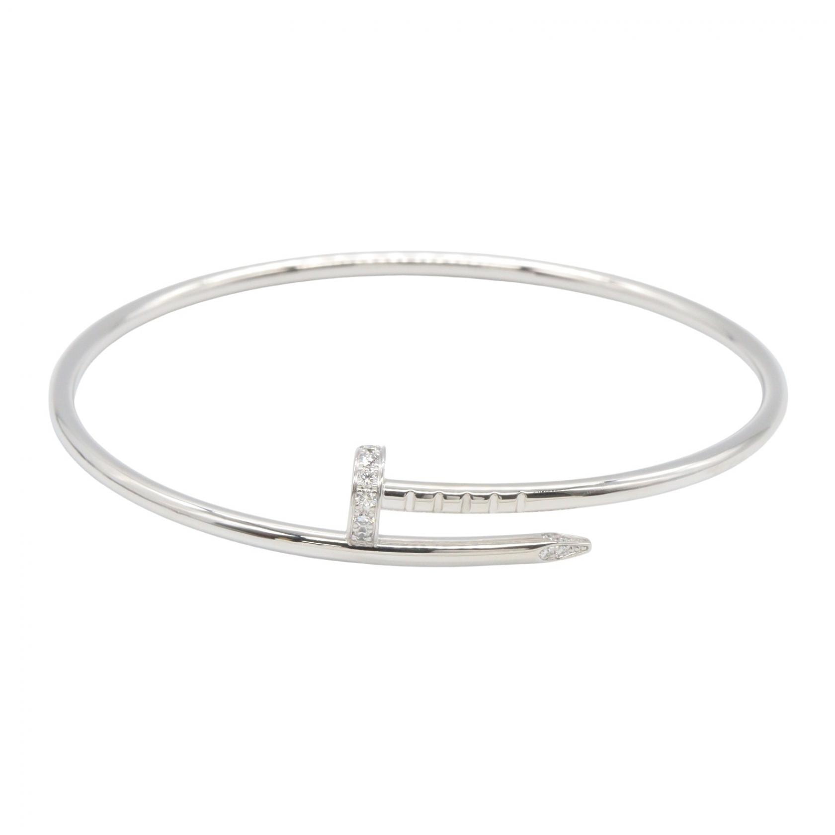 カルティエ CARTIER ジュストアンクル ダイヤ バングル スモール ブレスレット アクセサリー K18WG(ホワイトゴールド) ダイヤモンド レディース シルバー系 / クリア系 B6084017 【中古】