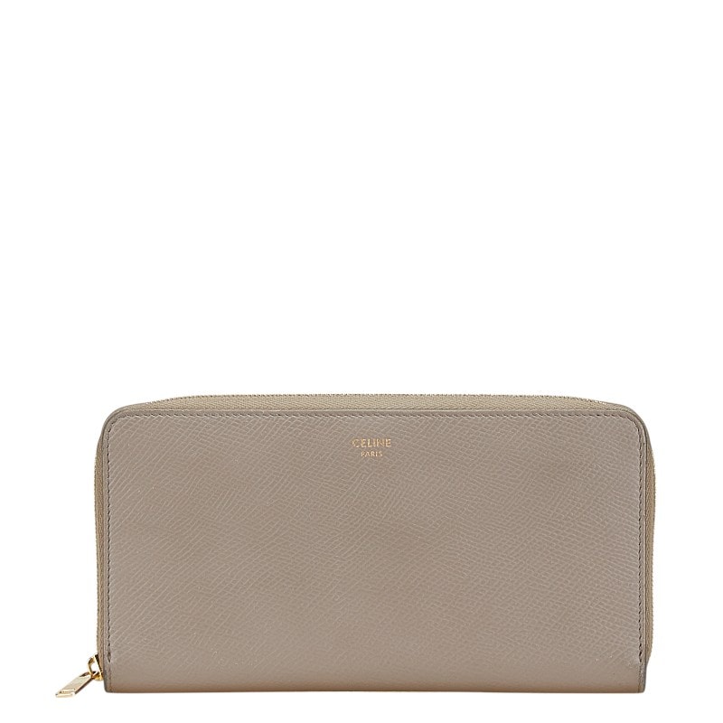セリーヌ ラウンドファスナー 長財布 グレージュ ベージュ レザー レディース CELINE 中古
