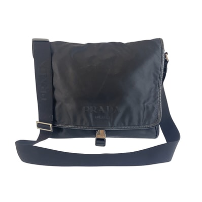 PRADA プラダ テスート ジャガードロゴ ブラック ナイロン ショルダーバッグ メッセンジャーバッグ 1-0294306 【中古】