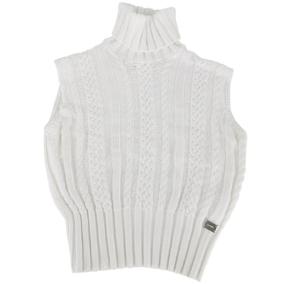 CHANEL シャネル ニット タートルネック ノースリーブ ロゴプレート アパレル 服 38 ホワイト 白 コットン レディース 春 秋【中古品】