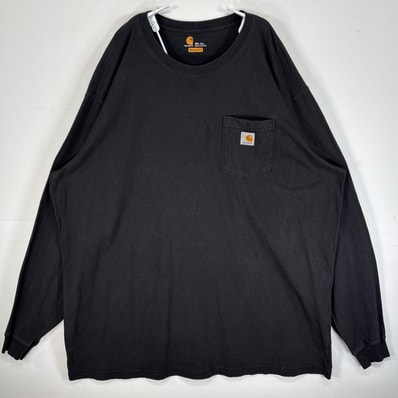 古着 カーハート Carhartt 長袖Tシャツ ワンポイント ロゴ 大きいサイズ 肉厚 クルーネック 3XL TALL ブラック 無地 メンズ