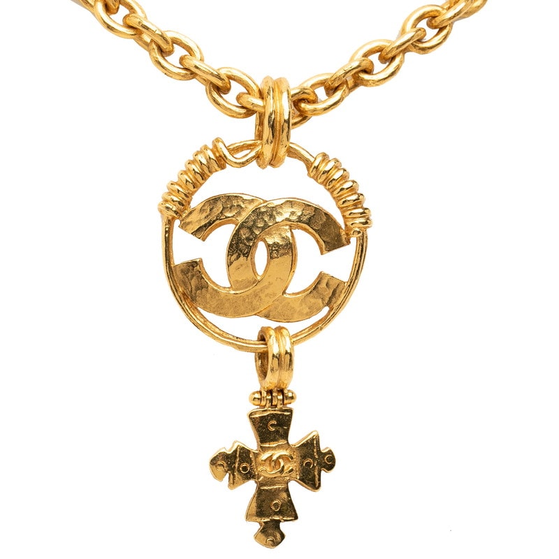 シャネル ココマーク クロス ヴィンテージ チェーン ネックレス 94P ゴールド メッキ レディース CHANEL 中古