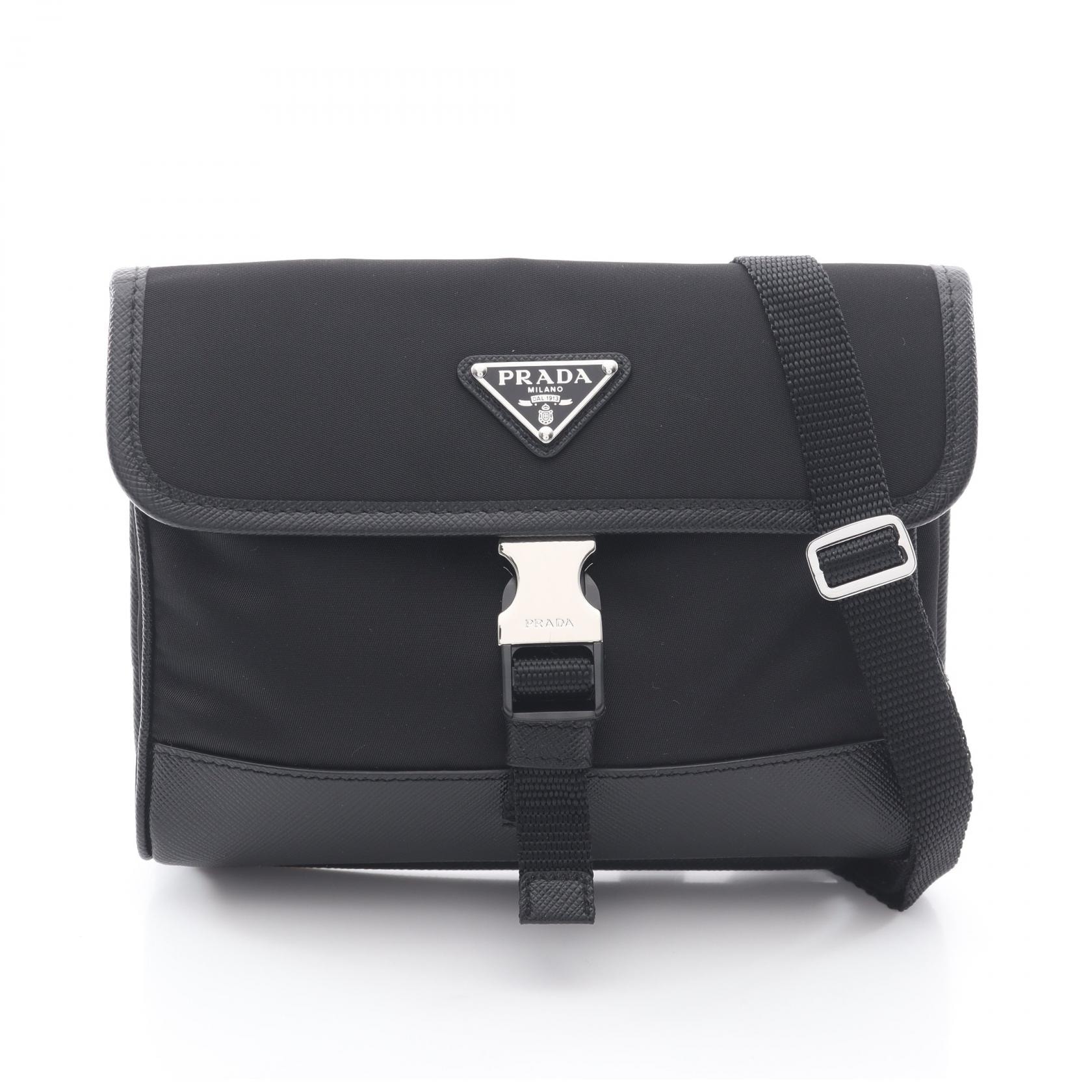 プラダ PRADA RE-NYLON TESSUTO+SAFFIANO ショルダーバッグ バッグ ナイロン サフィアーノレザー メンズ ブラック系 2ZH108 【中古】