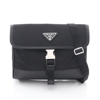 プラダ PRADA RE-NYLON TESSUTO+SAFFIANO ショルダーバッグ バッグ ナイロン サフィアーノレザー メンズ ブラック系 2ZH108 【中古】
