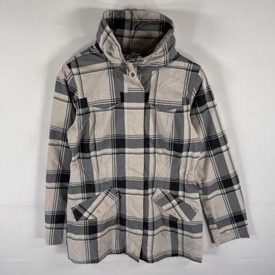 古着 ザ・ノースフェイス THE NORTH FACE ナイロンジャケット コート チェック柄 アウトドア ワンポイントロゴ S ホワイト レディース