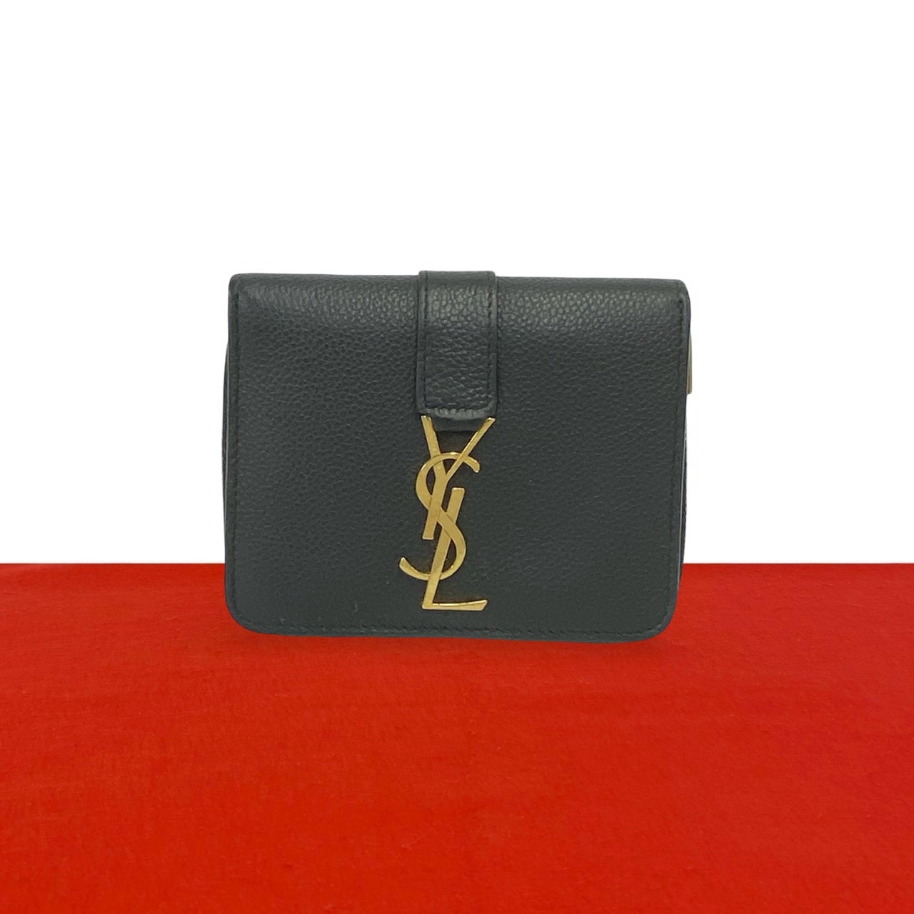 YVES SAINT LAURENT イヴ・サンローラン YSL ロゴ金具 レザー 二つ折り財布 ブラック
 31433