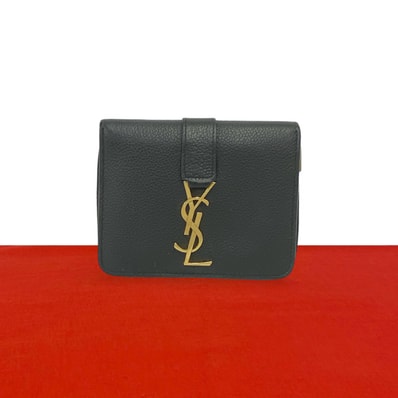 YVES SAINT LAURENT イヴ・サンローラン YSL ロゴ金具 レザー 二つ折り財布 ブラック
31433