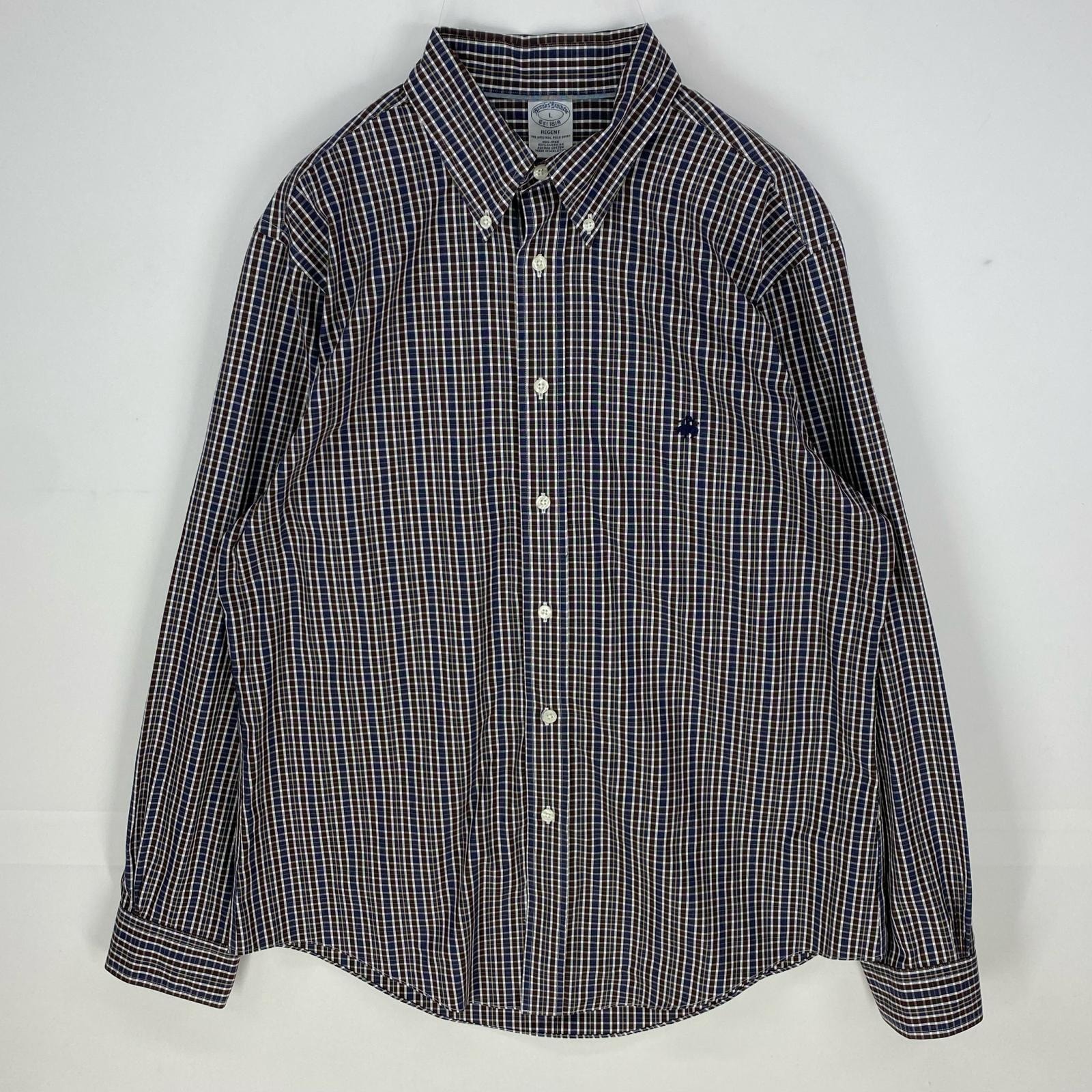 古着 ブルックスブラザーズ Brooks Brothers 長袖シャツ ボタンダウン ワンポイント ロゴ刺繍 1818 L ブラウン系 チェック メンズ