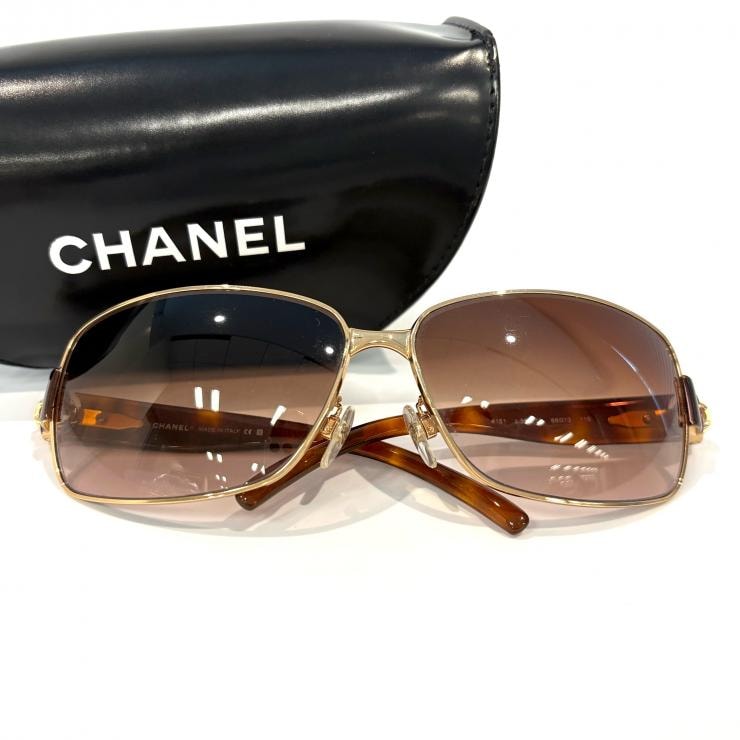 CHANEL サイドココ サングラス べっ甲柄 グラデーション ブラウン ゴールド金具 イタリア製 鑑定済み 正規品 シャネル