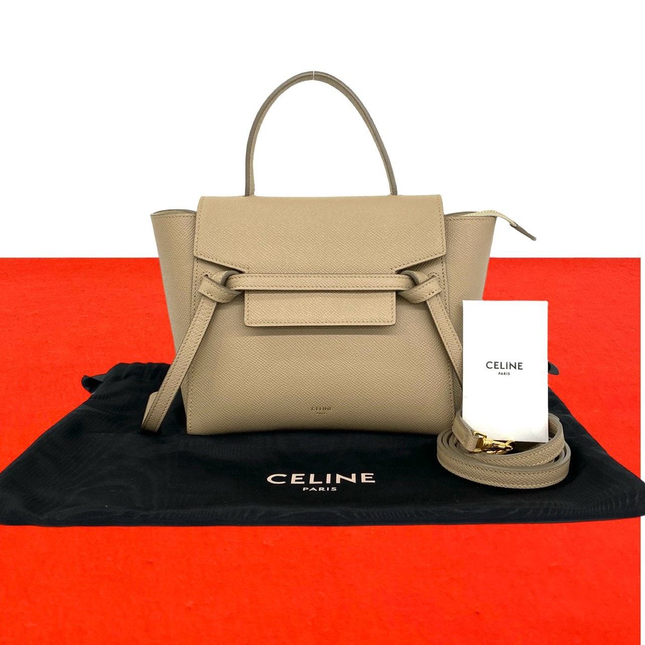 CELINE セリーヌ ベルトバッグ ナノ レザー ショルダーバッグ ベージュ
 78640