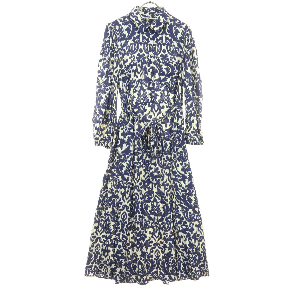美品 ZARA ザラ 総柄 長袖 ロングワンピース S ネイビー