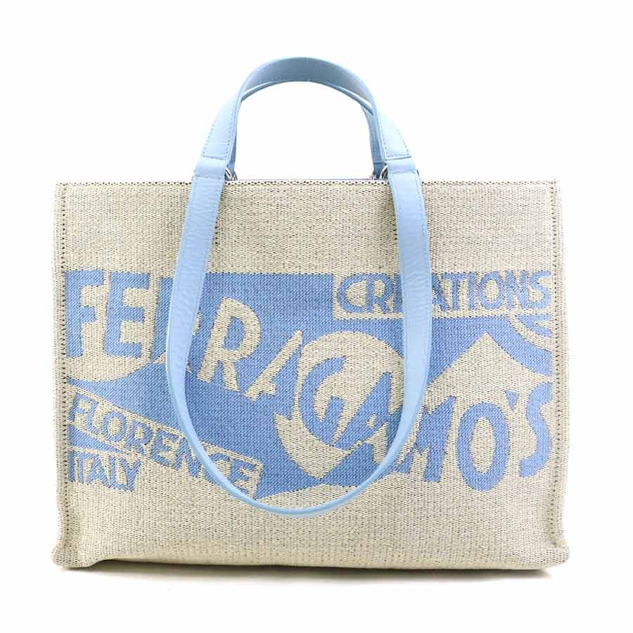 サルヴァトーレフェラガモ Salvatore Ferragamo ショルダーバッグ レザー/キャンバス ベージュ×ライトブルー レディース【中古】 r10881a