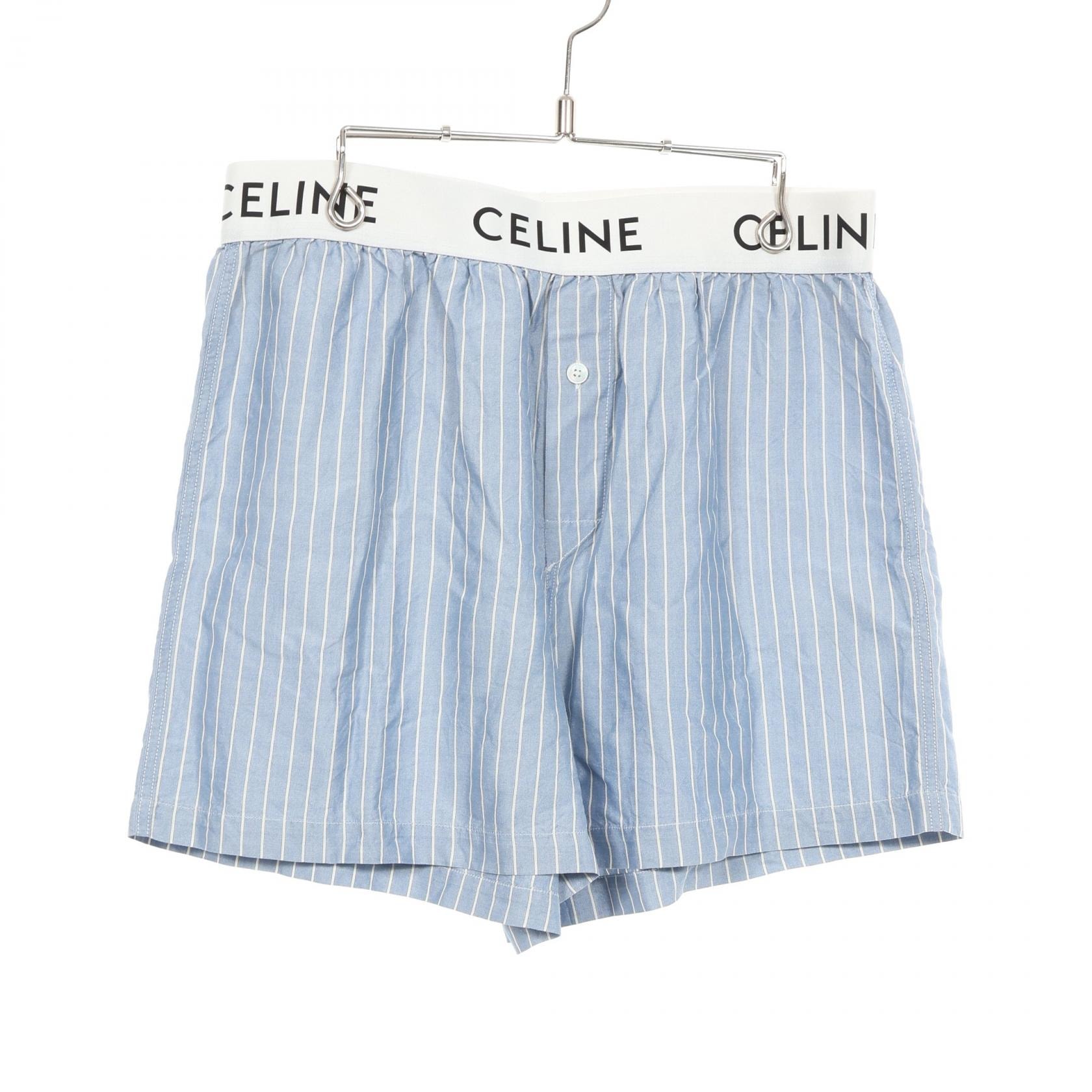 セリーヌ CELINE ストライプ パジャマショーツ パンツ 衣料品 ボトムス シルク メンズ ブルー系 / ホワイト系 【中古】