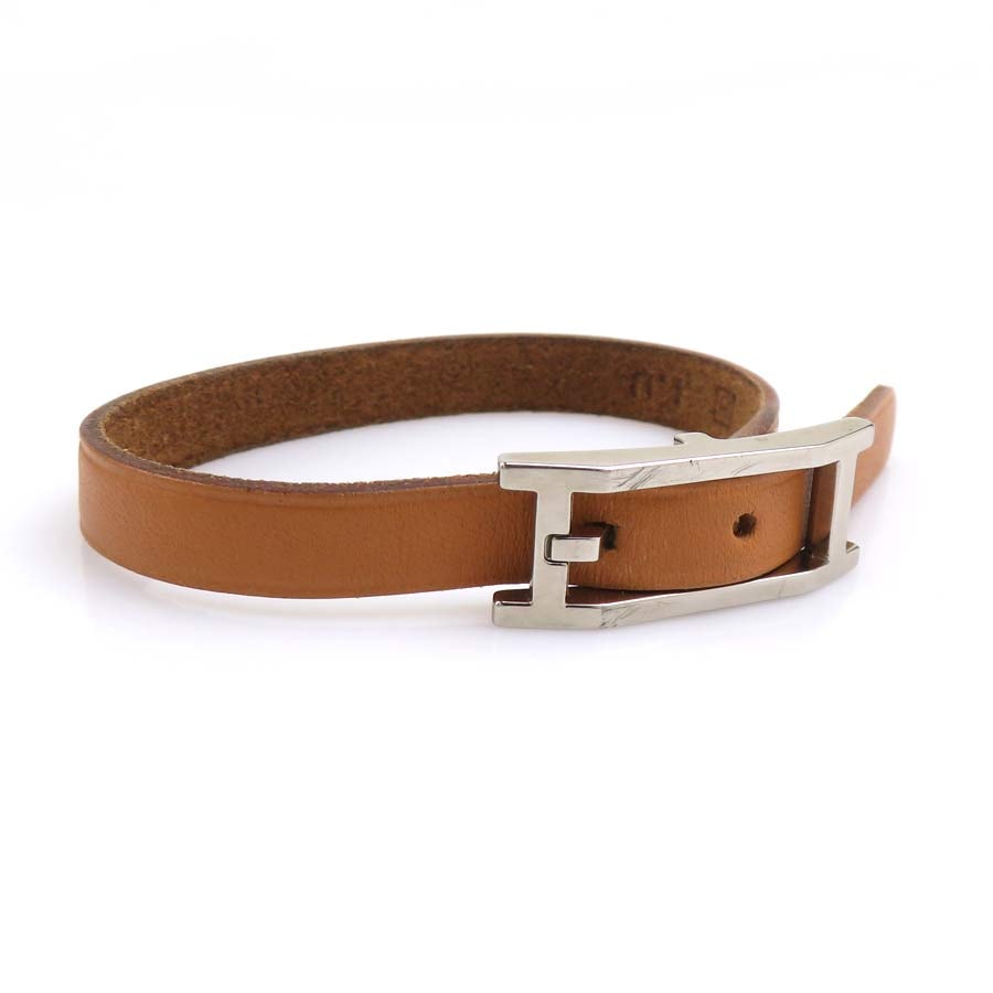 エルメス HERMES ブレスレット レザー/メタル ブラウン/シルバー レディース【中古】 e61227a