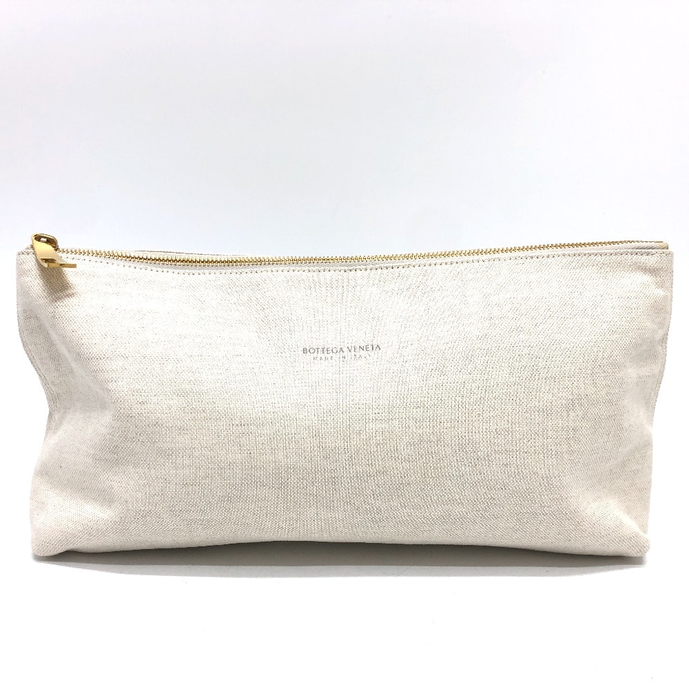 ボッテガヴェネタ BOTTEGA VENETA ロゴ ポーチ セカンドバッグ キャンバス ベージュ
