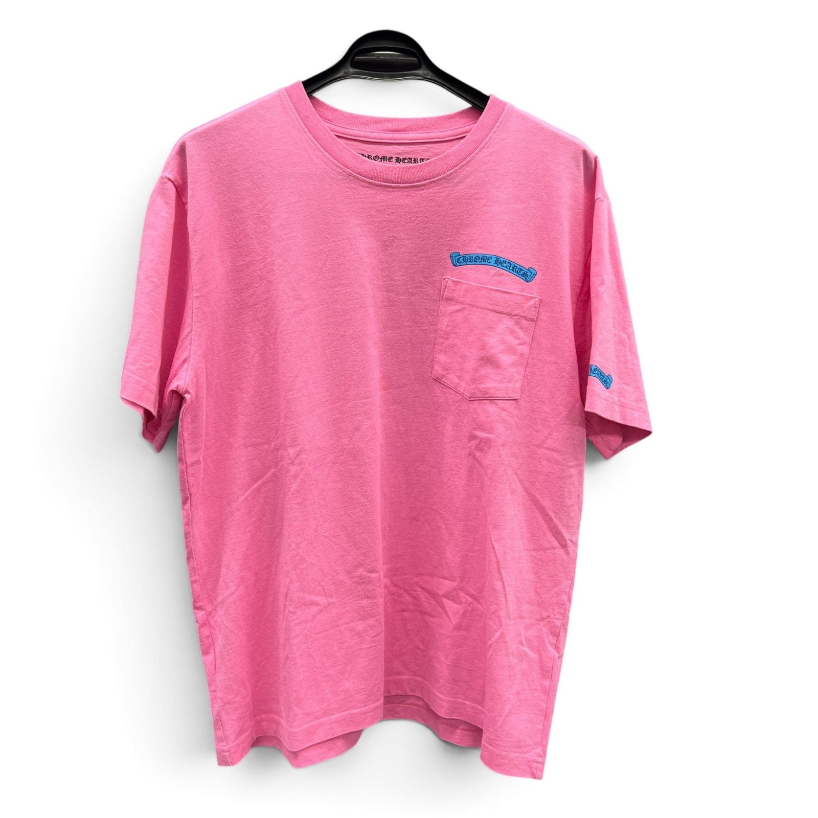 CHROME HEARTS 希少 美品 クロムハーツ That Group Scroll Tee ザットグループ スクロールTシャツ バックプリント 半袖Tシャツ #L コットン ピンク ブルー カットソー ABランク 中古 鑑定済 クロムTシャツ