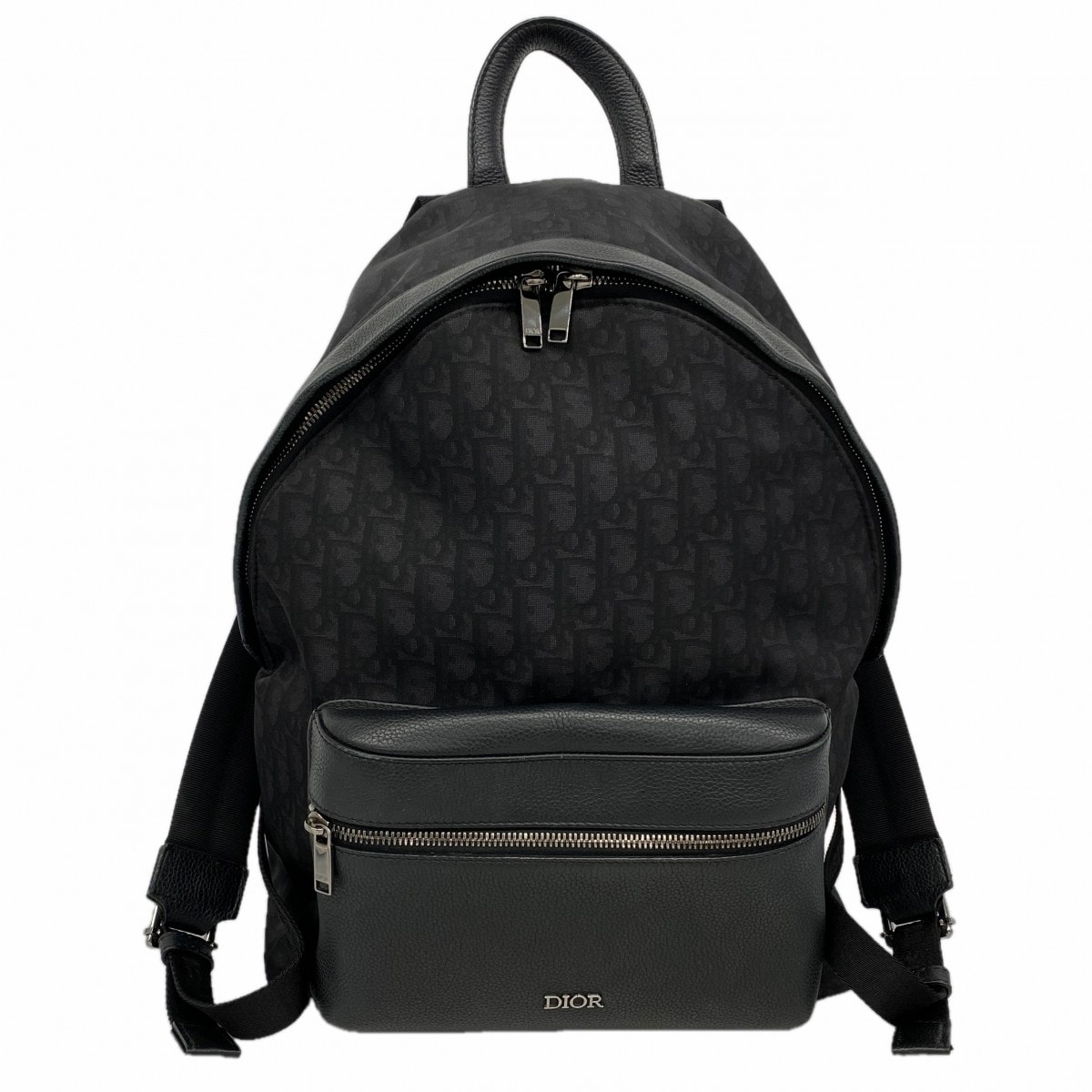 【6dd4826】クリスチャンディオール リュック・デイパック オブリーク ナイロン レザー ブラック シルバー金具【中古】メンズ