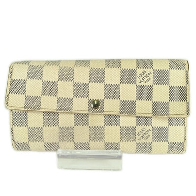 LOUIS VUITTON ルイ・ヴィトン ポルトフォイユ・サラ フラップ式長財布 イニシャルあり ダミエ・アズール CA4089 ホワイト ブルー レディース