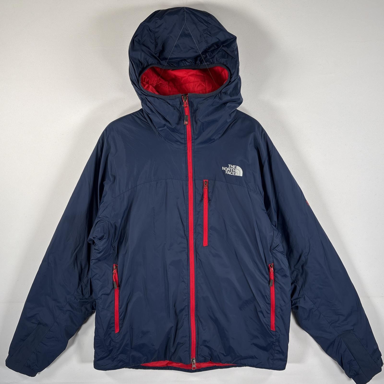 古着 ザ・ノースフェイス THE NORTH FACE ナイロンジャケット フーディー 中綿 フルジップ プリマロフト サミットシリーズ M ネイビー メンズ