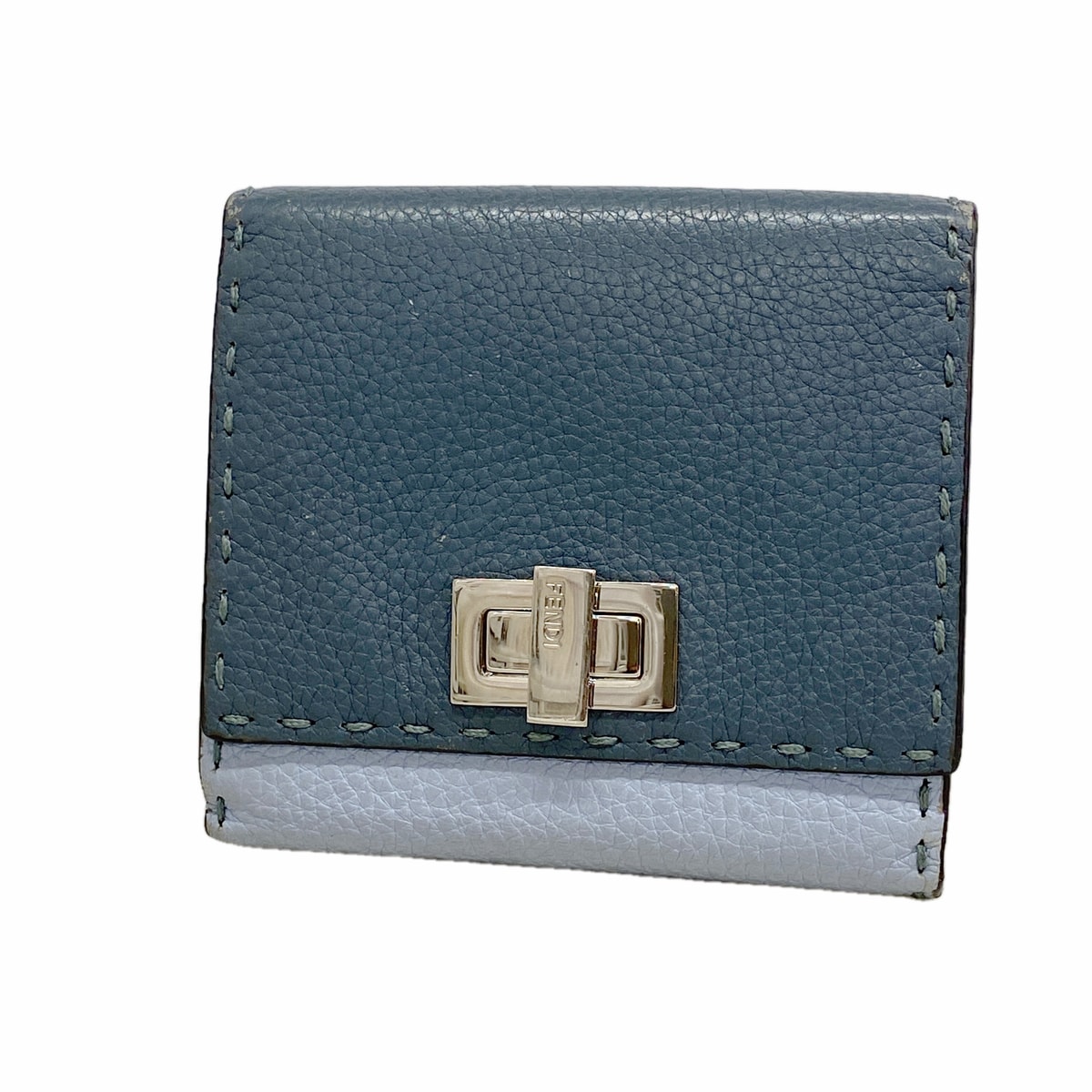 【6ic4327】フェンディ 財布 セレリア ピーカブー レザー ブルー シルバー金具【中古】メンズ レディース ユニセックス