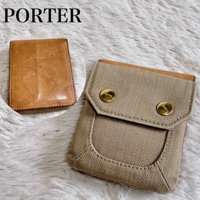 希少 PORTER ポーター 三つ折財布 コンパクトウォレット レザー カード