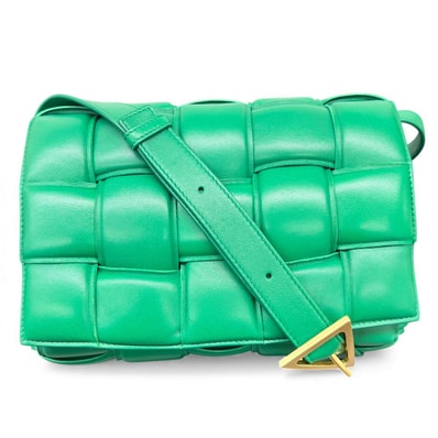 BOTTEGA VENETA 極美品 ボッテガヴェネタ パデット カセット ショルダーバッグ イントレチャート 591970 ラムスキン レザー グリーン クロスボディ メッセンジャーバッグ RFID確認済 Aランク 中古 鑑定済 ボッテガバッグ