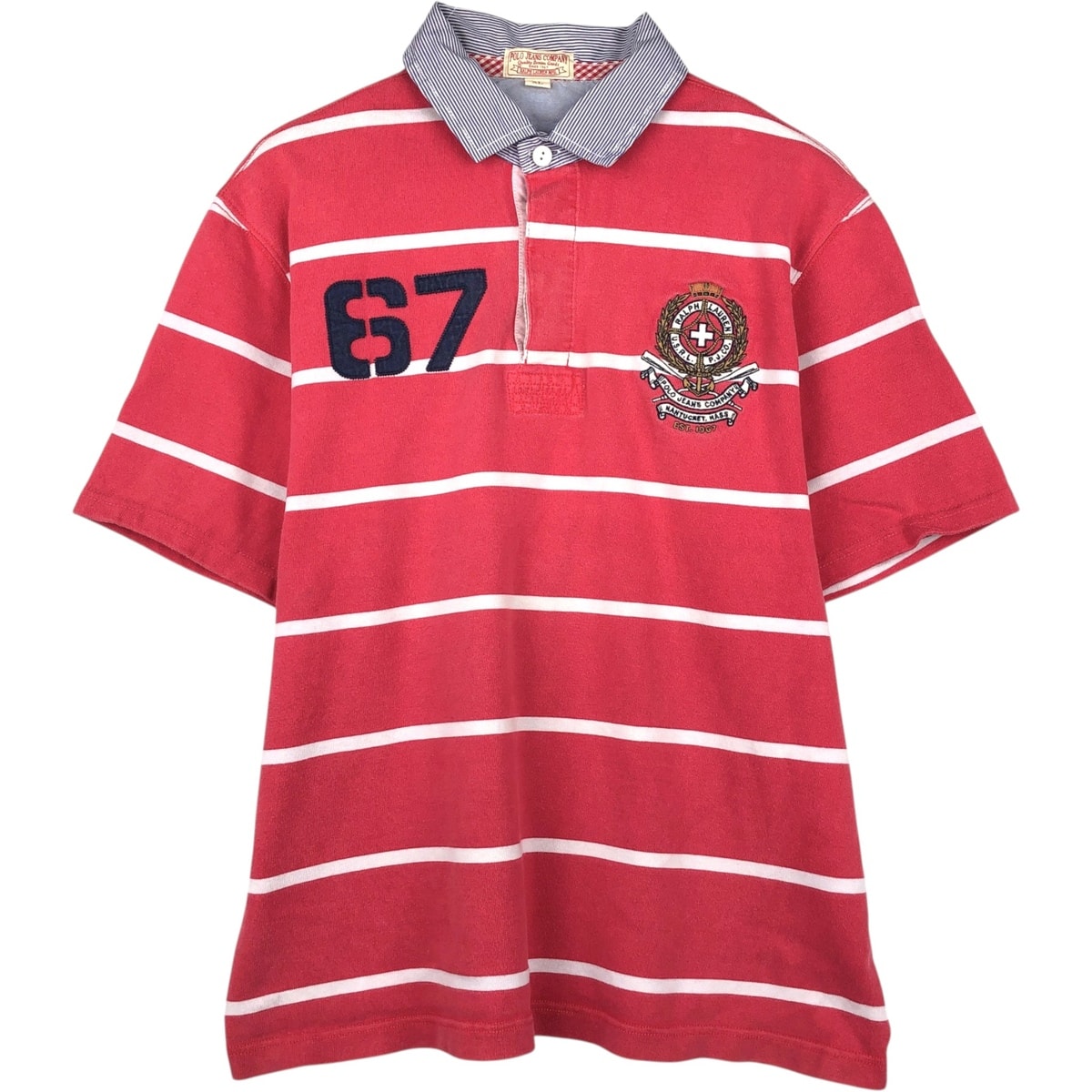 古着 00年代 ラルフローレン Ralph Lauren POLO JEANS COMPANY ボーダー柄 半袖 ラガーシャツ メンズXL相当/eaa648926
