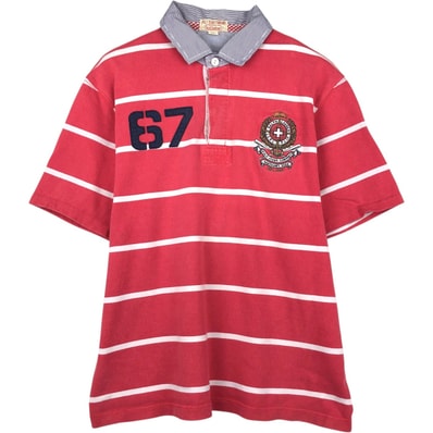 古着 00年代 ラルフローレン Ralph Lauren POLO JEANS COMPANY ボーダー柄 半袖 ラガーシャツ メンズXL相当/eaa648926