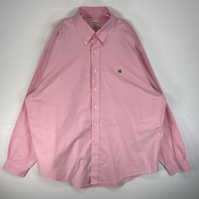 古着 ブルックスブラザーズ Brooks Brothers 長袖シャツ ロゴ 刺繍 ボタンダウン 大きいサイズ XL ピンク系 無地 メンズ