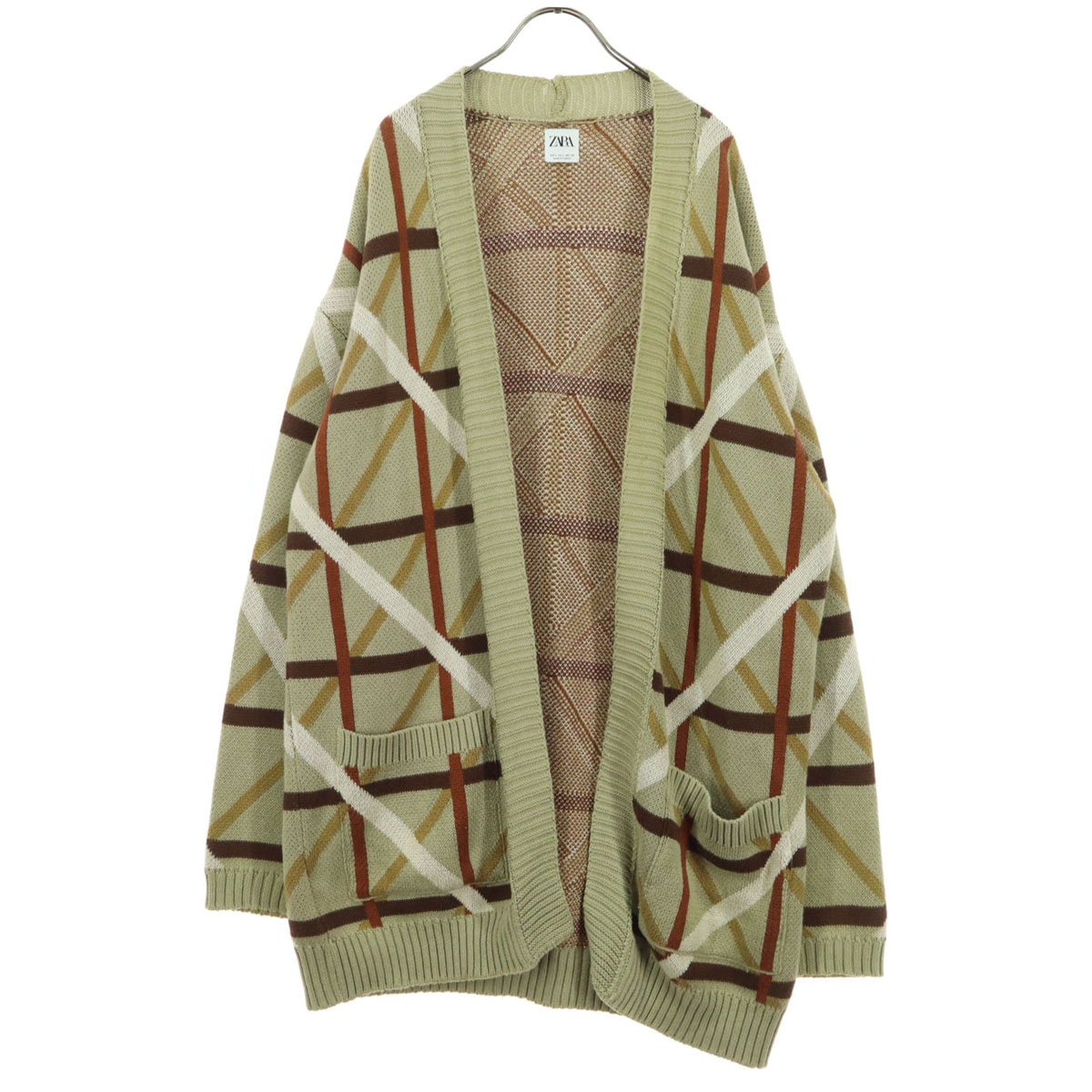 ZARA ザラ 総柄 長袖 ニットカーディガン L ベージュ