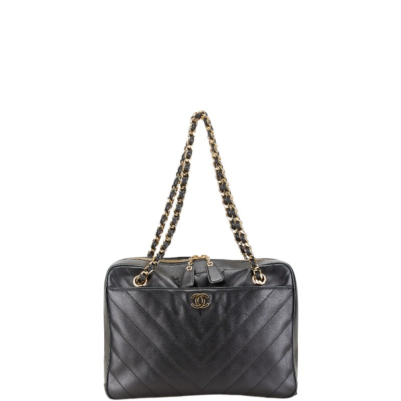 シャネル Vステッチ ココマーク チェーン ショルダーバッグ ブラック ラムスキン レディース CHANEL 【中古】