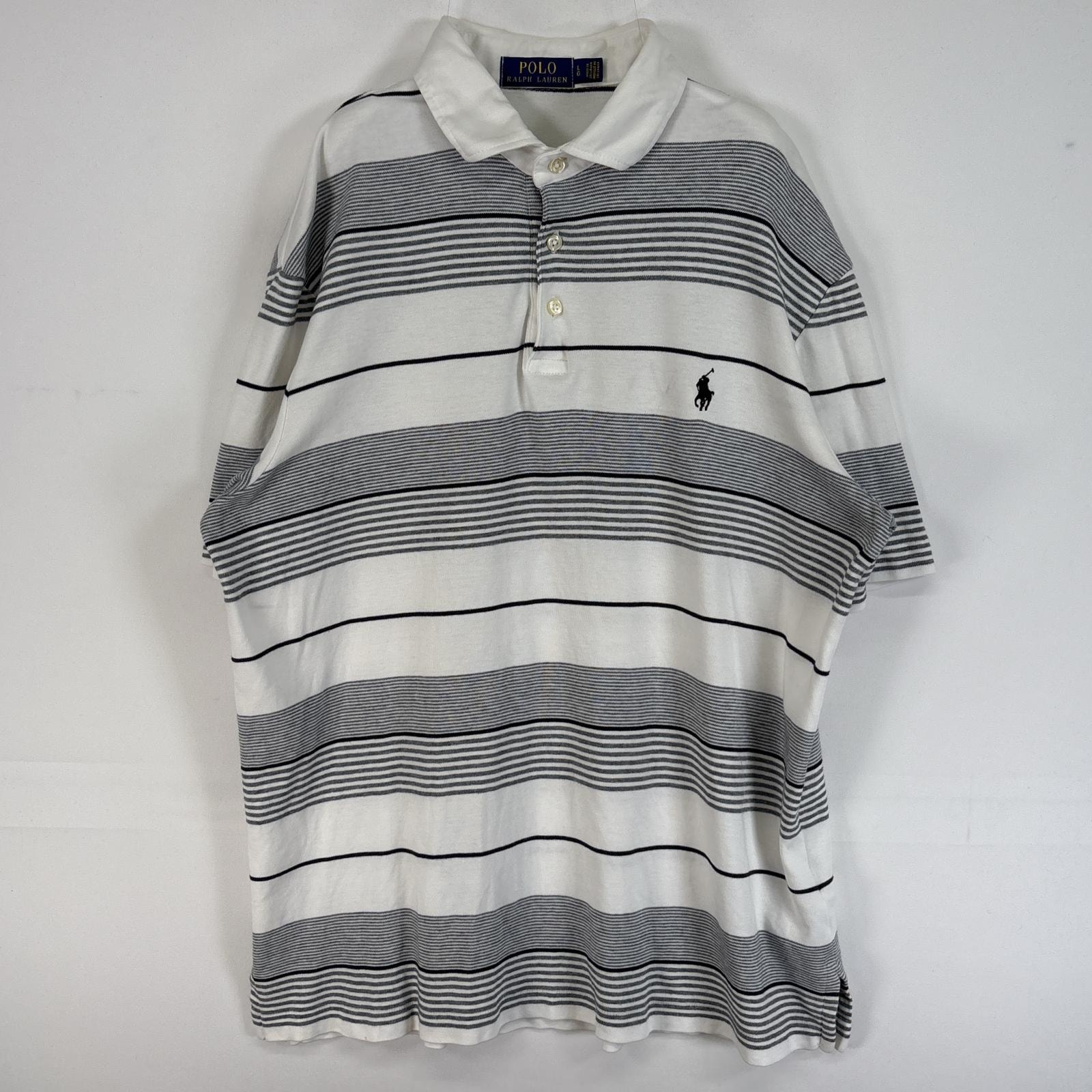 古着 ポロ・ラルフローレン POLO RALPH LAUREN 半袖 ポロシャツ ロゴ 刺繍 ボーダー 3ボタン L  ホワイト マルチカラー メンズ