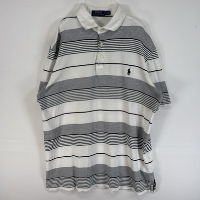 古着 ポロ・ラルフローレン POLO RALPH LAUREN 半袖 ポロシャツ ロゴ 刺繍 ボーダー 3ボタン L ホワイト マルチカラー メンズ