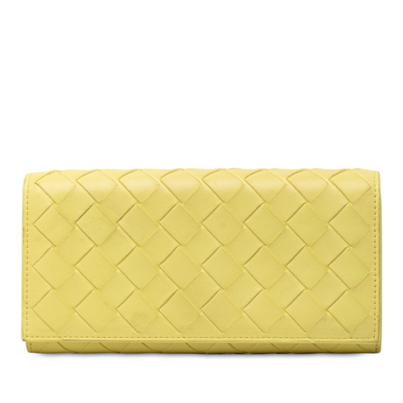 ボッテガヴェネタ イントレチャート 長財布 イエロー レザー レディース BOTTEGAVENETA 【中古】