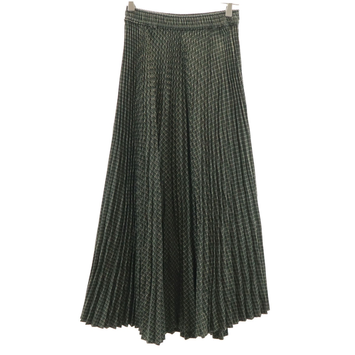 BEAMS HEART ビームスハート チェック柄 ロング丈 プリーツスカート カーキ系