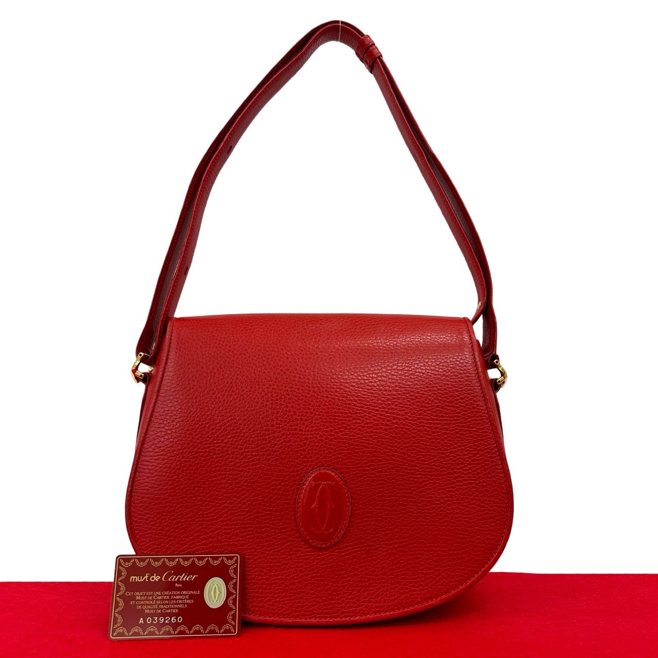 CARTIER カルティエ マストライン レザー ショルダーバッグ レッド
 g23-9