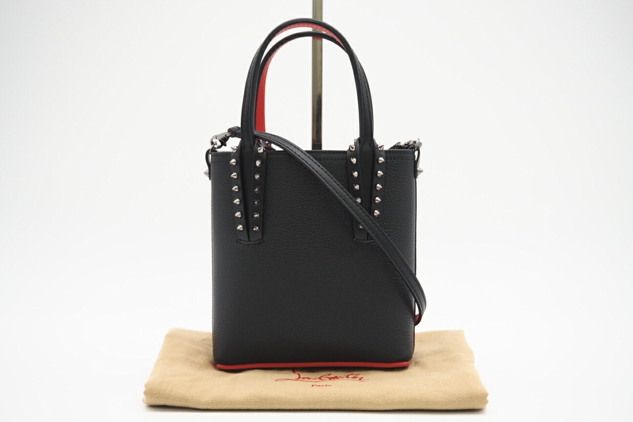 美品 Christian Louboutin クリスチャンルブタン カーフレザー Cabata N/S mini 1215096 2wayショルダーバッグ ブラック カーフレザー レディース