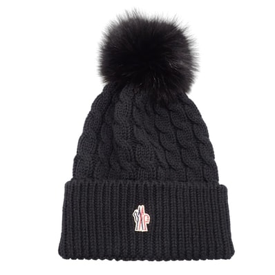 モンクレール MONCLER ボンボン付きビーニー F20983B70001_0402A ニットキャップ ウール フォックス ブラック メンズ レディース【中古】【ABランク】