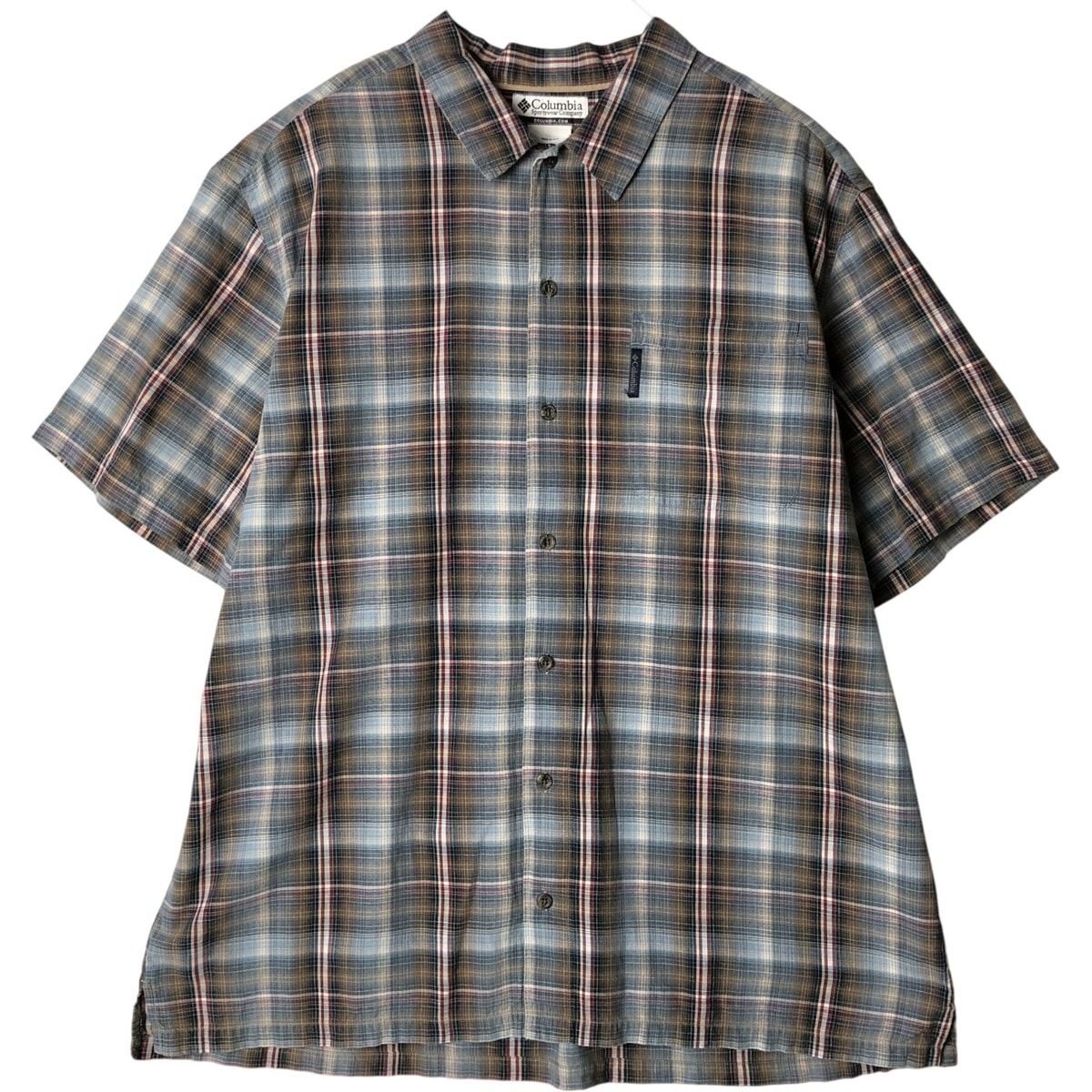 古着 コロンビア Columbia オンブレチェック 半袖 チェックシャツ ボックスシャツ メンズXL相当/eaa579434