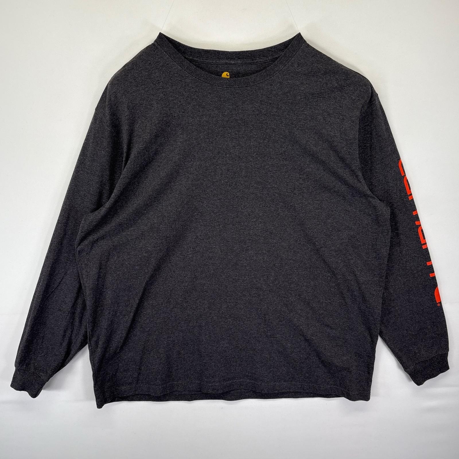 古着 カーハート Carhartt 長袖Tシャツ 袖ロゴプリント ロンT 大きいサイズ クルーネック 14041  グレー メンズ